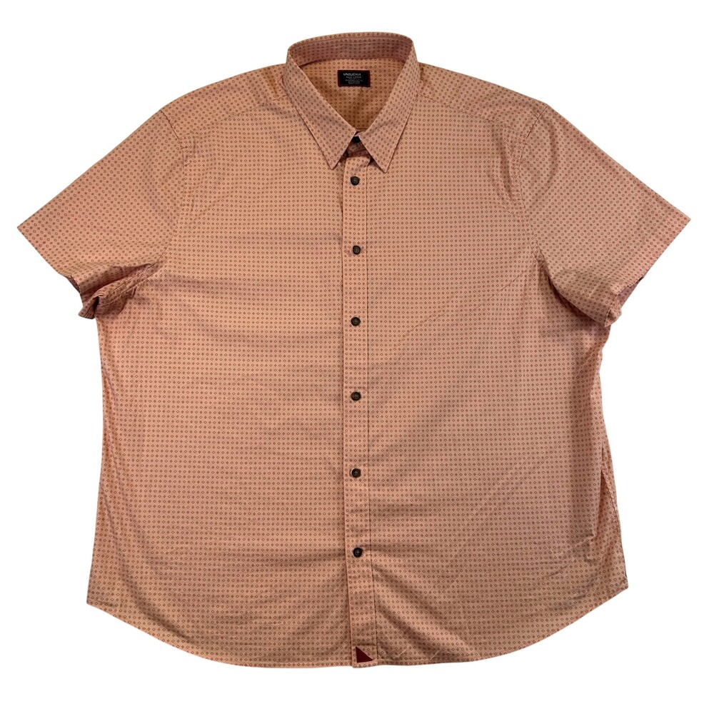 UNTUCKit Shirt Mens 3XL Orange Peach Geo Stretch Cotton Short Sleeve Button-Up